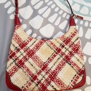 Coach Red & Cream Tweed Baguette